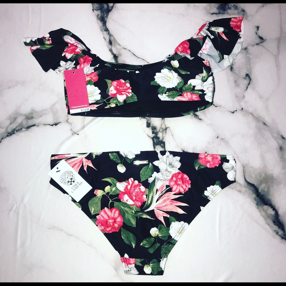 Vince Camuto Floral Swimsuit Top {L} Bottoms {M} - Picture 2 of 6